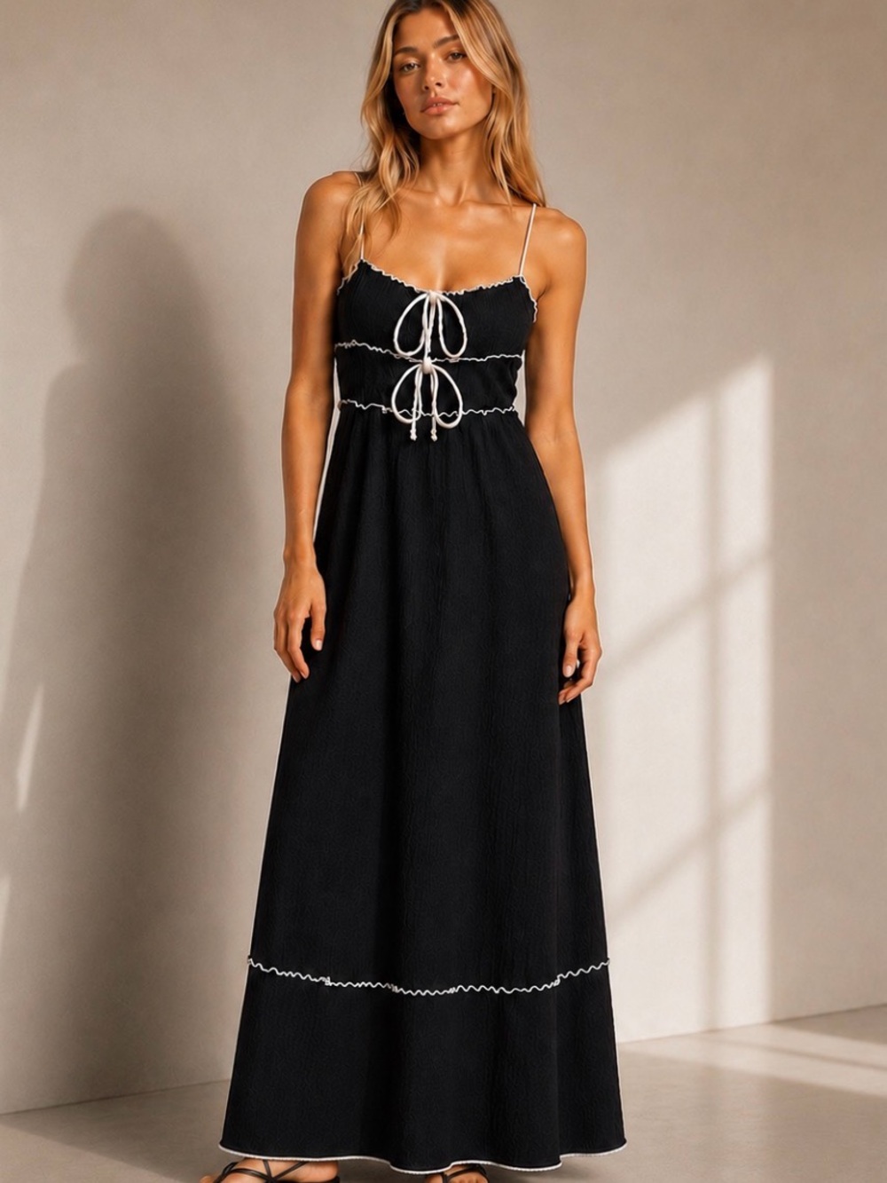 REVOLVE See You Monday Double Tie Black Maxi Dress Size M